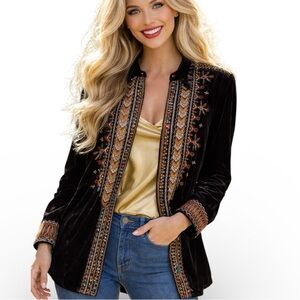 JOHNNY WAS heavily embroiled Chiri Button Up Velvet  Tunic NWT